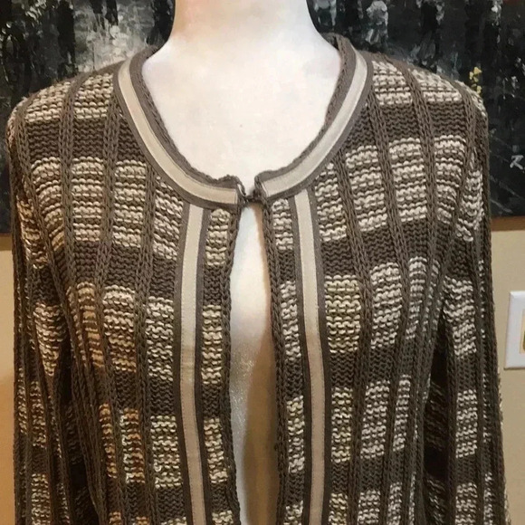 Chico’s Cotton Blend Open Front Cardigan w/Faux Pockets Bell Sleeves-Size 3 - Picture 2 of 11